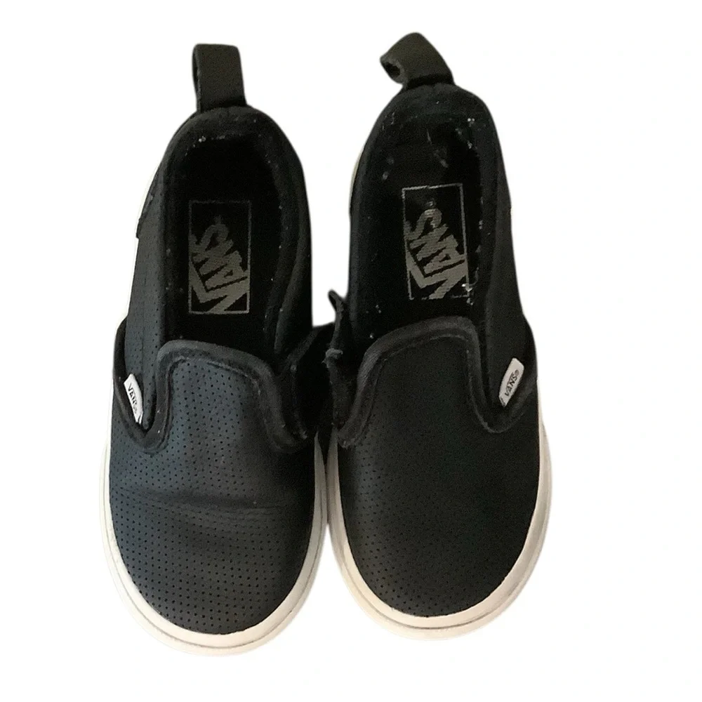 Vans Toddler Size 8.0 Black and White Slip-On Sneakers Great Loved Condition